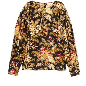 H&M black long sleeve blouse floral print SIze XL